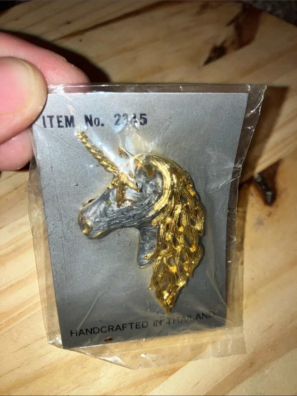 Handcrafted Unicorn Brooch — Blue and Gold Vintage